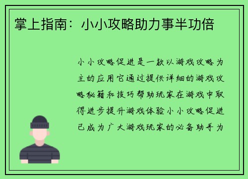 掌上指南：小小攻略助力事半功倍